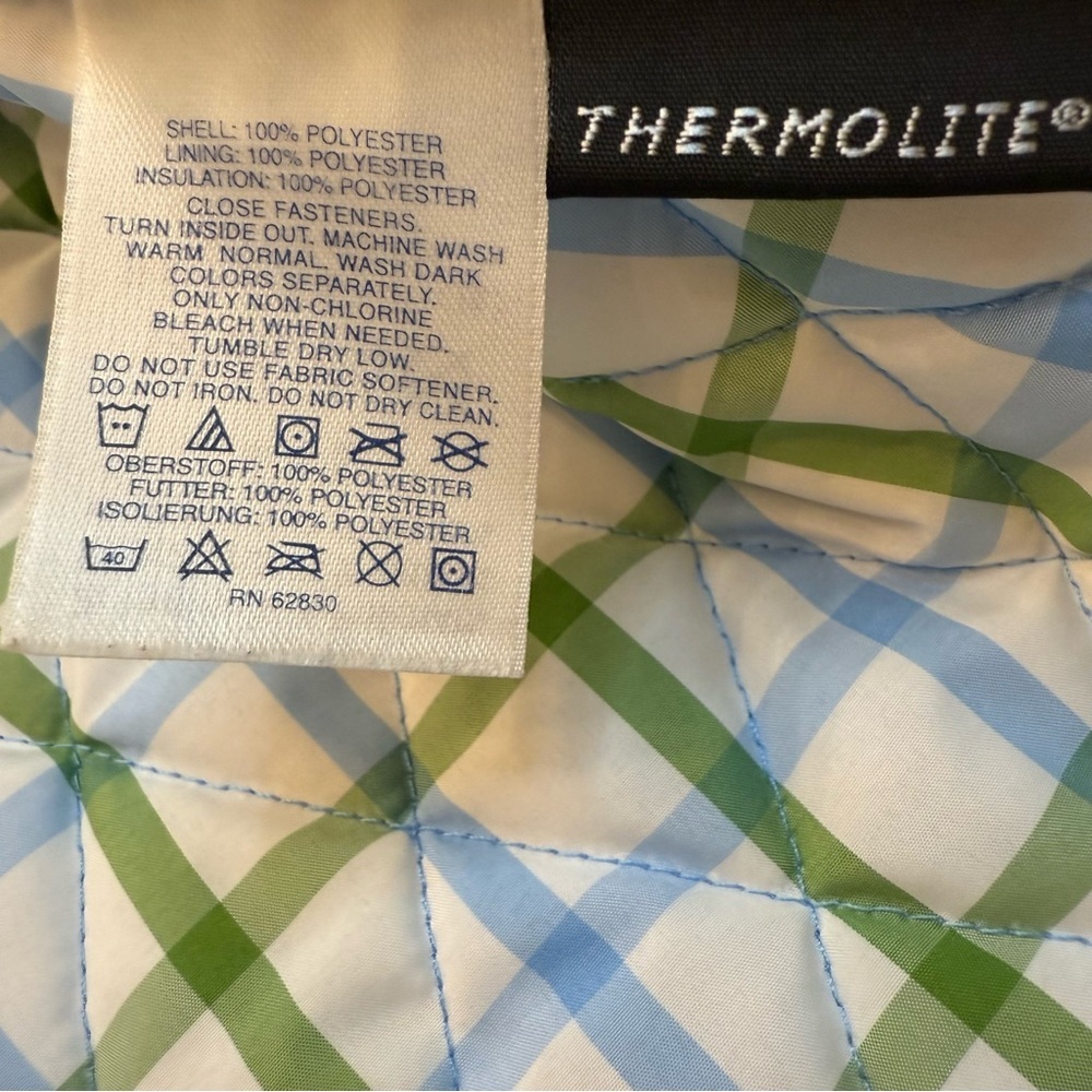 Lands' End Womens Thermolite Quilted Jacket Light Blue Plaid Lining Size Medium - Picture 11 of 13